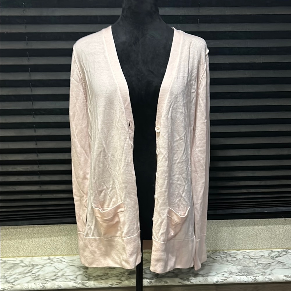 Halogen Women’s‎ Blush Pink LS Button Front 100% Merino Wool Cardigan Large